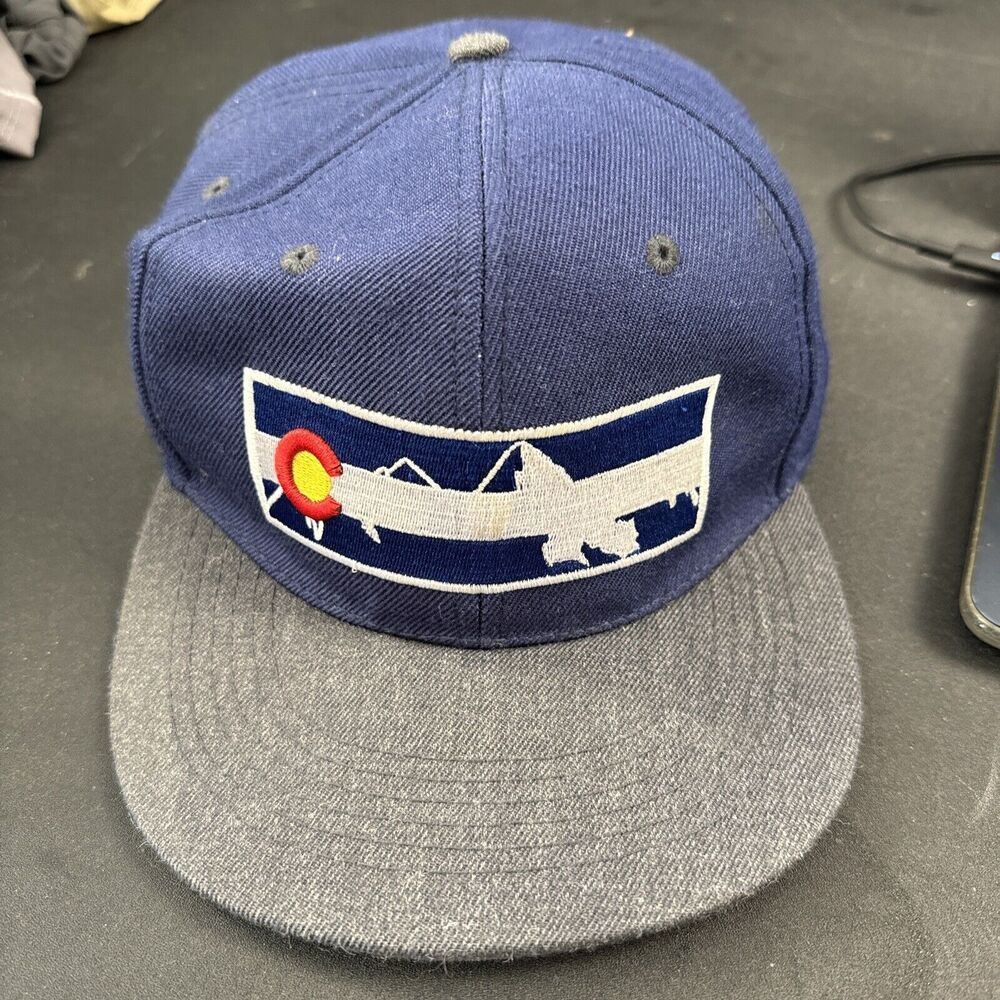 Colorado Flag Mountain Hiking Trail Snapback Baseball Cap Hat Grey/Blue
